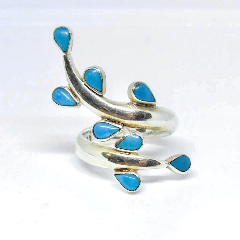 Dominique Dinouart Designs DDD Sterling Silver Turquoise Bypass Ring Sz 8.5